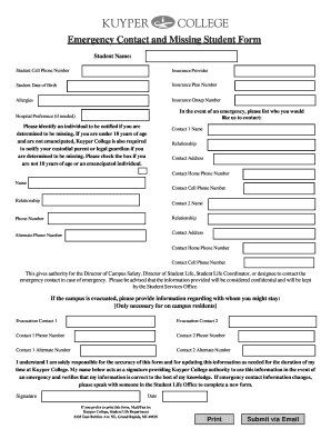 Emergency Contact and Missing Student Form
