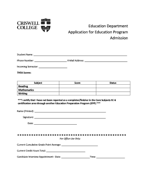 Education Program Admission Application