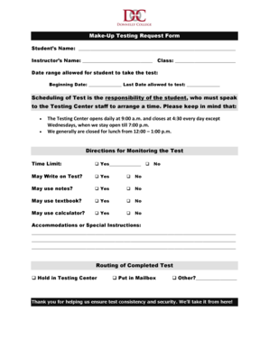 Make-Up Testing Request Form