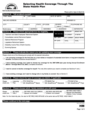 State Health Plan Coverage Selection Form