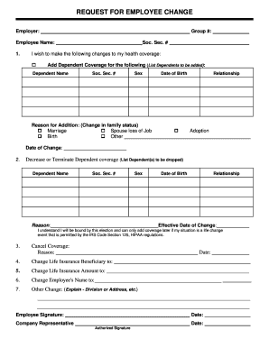 Employee Health Coverage Change Request Form