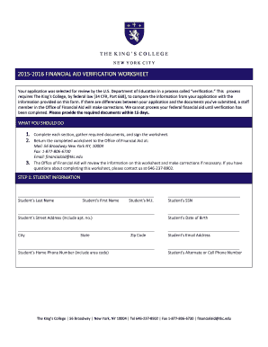 Financial Aid Verification Worksheet