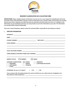 Residency Classification Data Collection Form