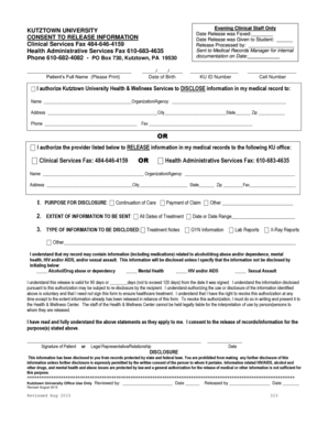 Kutztown University Medical Records Release Form