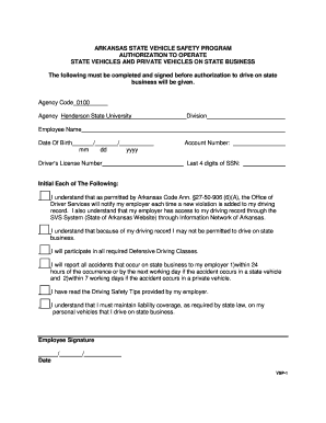Arkansas State Vehicle Safety Program Authorization