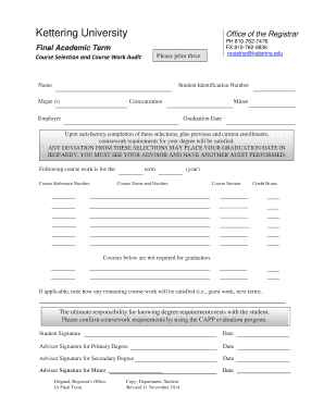 Kettering University Course Selection and Audit Form