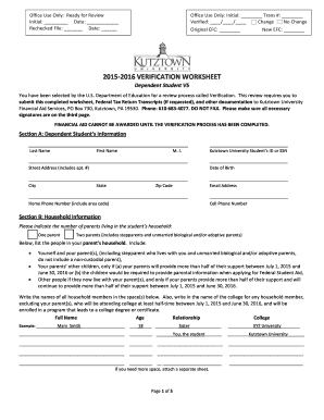2015-2016 Verification Worksheet