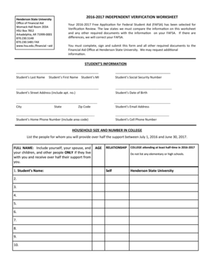 2016-2017 Independent Verification Worksheet