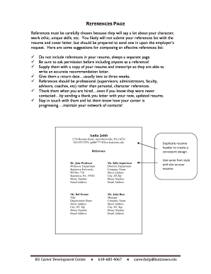 Professional Reference List Template