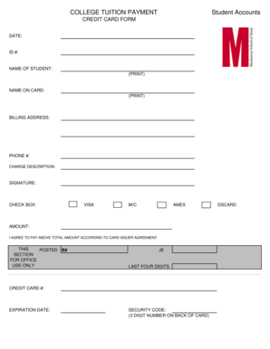 College Tuition Payment Credit Card Form