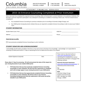 Student Entrance Counseling Form