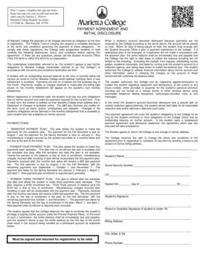 Marietta College Payment Agreement and Initial Disclosure