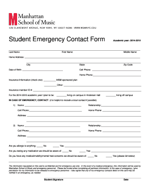 Student Emergency Contact Form