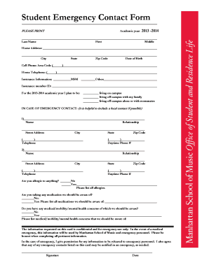 Student Emergency Contact Form