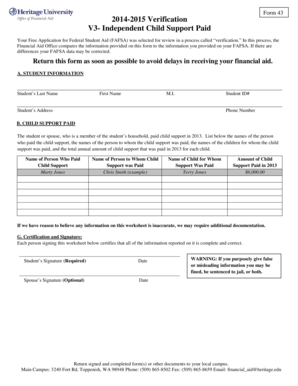 Form 43 Verification of Independent Child Support Paid