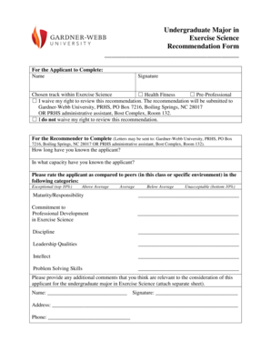 Exercise Science Undergraduate Major Recommendation Form