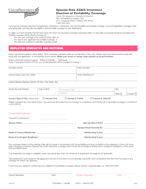 Special Risk AD&D Insurance Portability Election Form