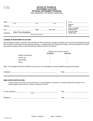 Form ORP-2A Notice of Change in Investment Election