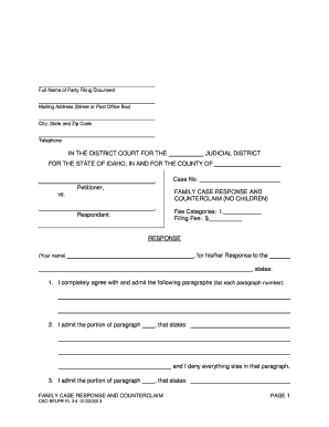 Idaho Family Case Response and Counterclaim Form