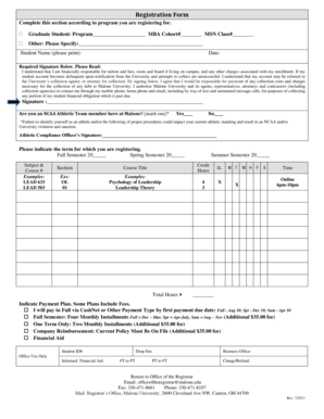 Malone University Graduate Student Registration Form