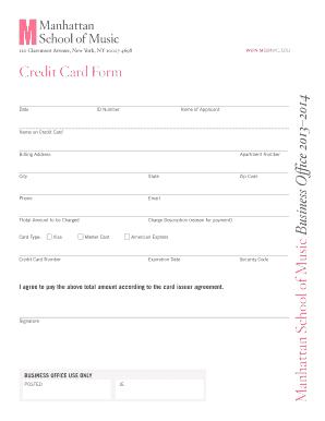 Manhattan School of Music Credit Card Form