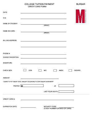 College Tuition Payment Credit Card Form