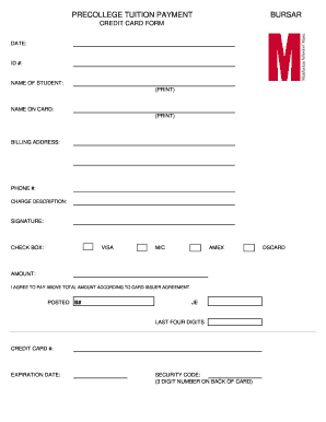 Precollege Tuition Payment Credit Card Form