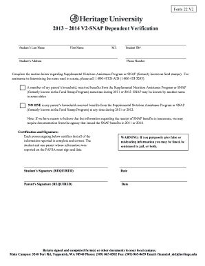 2013-2014 SNAP Dependent Verification Form