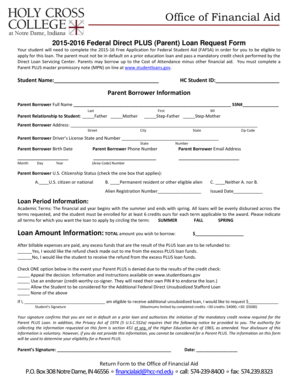 2015-2016 Federal Direct PLUS Parent Loan Request Form
