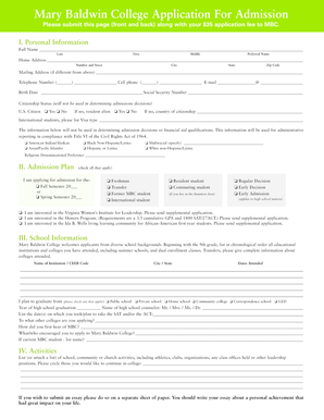 Mary Baldwin College Application For Admission