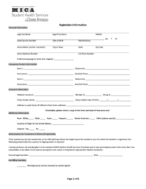 MICA Student Health Registration Form