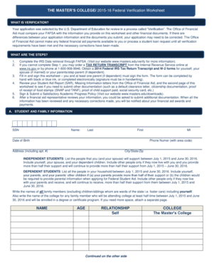 2015-16 Federal Verification Worksheet