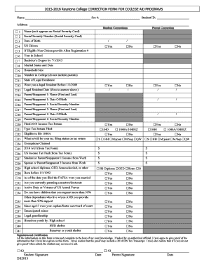 Keystone College Correction Form for College Aid Programs