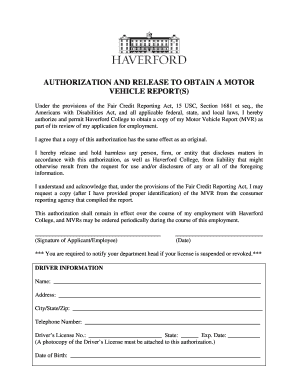 Authorization and Release for Motor Vehicle Report