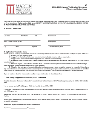 2014–2015 Custom Verification Worksheet