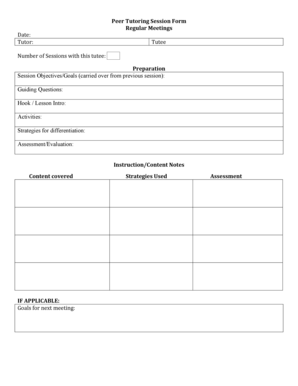 Peer Tutoring Session Form
