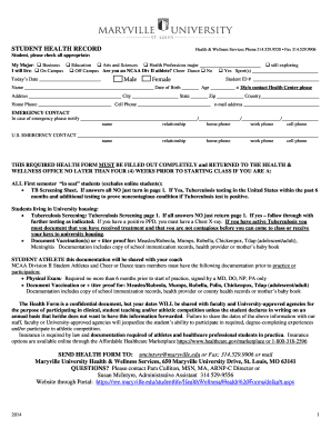 Student Health Record Form