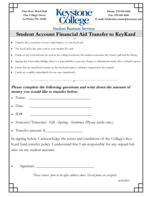 Student KeyKard Fund Transfer Form