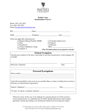 Health Center Immunization Waiver