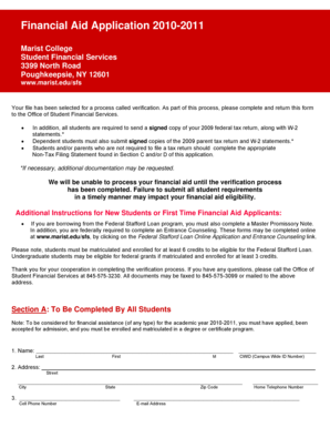 Marist College Financial Aid Application 2010-2011
