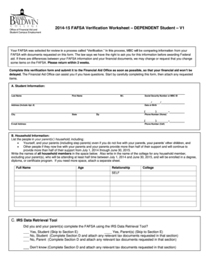 2014-15 FAFSA Verification Worksheet