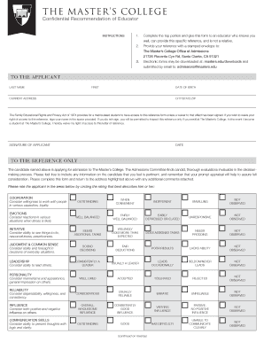 Confidential Educator Recommendation Form