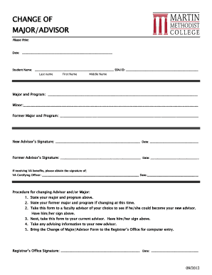 Change of Major/Advisor Form