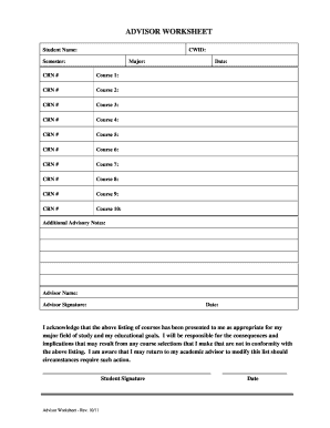 Advisor Worksheet
