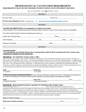 Meningococcal Vaccination Requirement Form