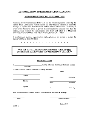 Authorization to Release Student Account Information