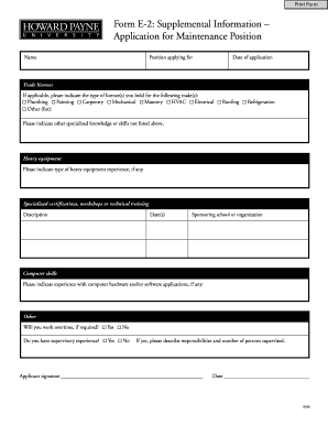 Form E-2: Supplemental Information for Maintenance Position