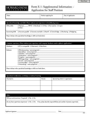 Form E-1: Supplemental Information for Staff Position