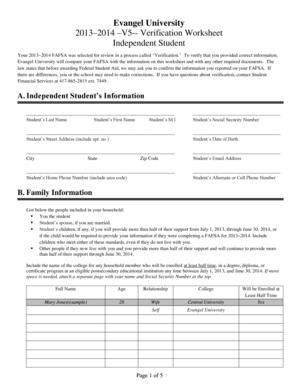 2013-2014 FAFSA Verification Worksheet