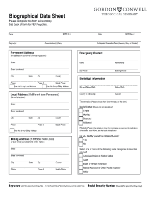 Biographical Data Sheet